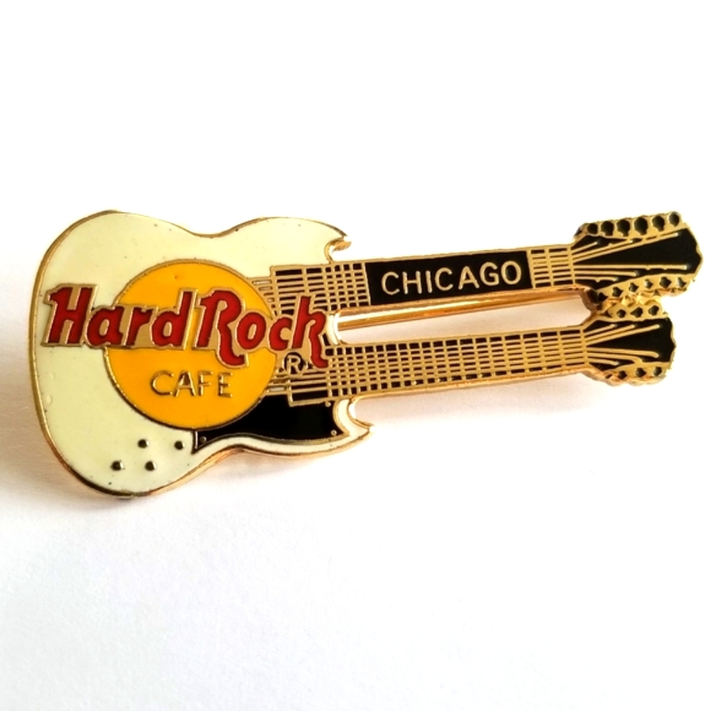 Vintage Hard Rock Cafe pin hrc pin Chicago white double neck guitar
